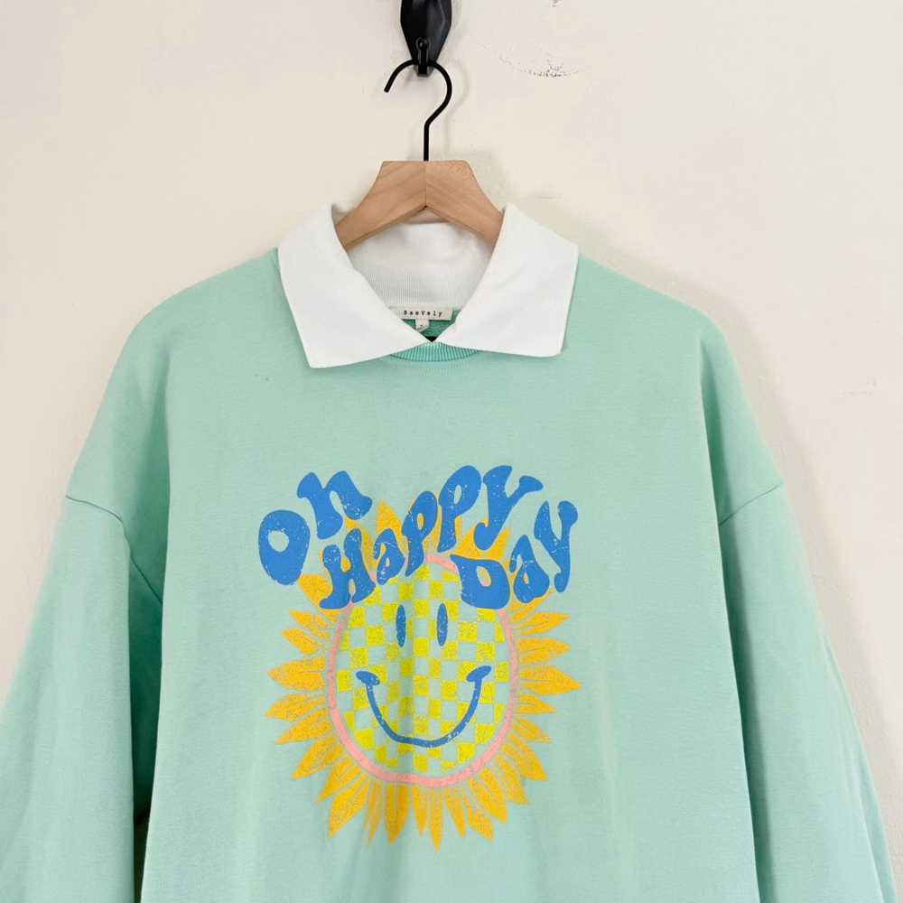 BaeVely Men’s Mint Green Graphic Collared Sweatshirt Size Medium - Picture 4 of 7
